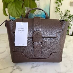 Senreve Mini Maestra Backpack Crossbody Bag Chocolate Brown Pebble Leather